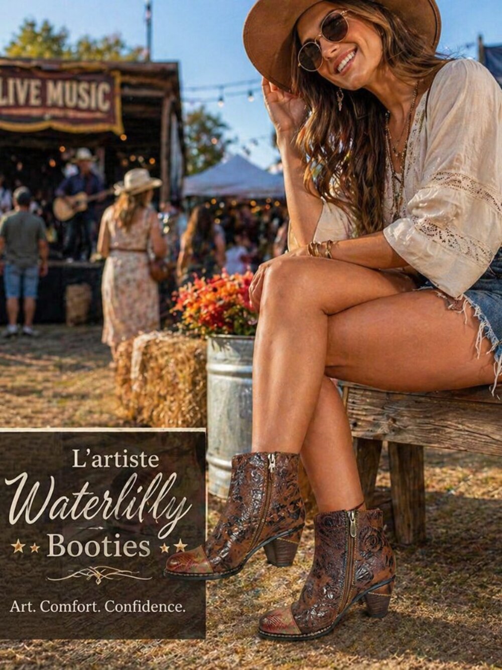 Leather Floral Embossed L’Artiste Waterlilly Booties | Boho Western Ankle Boots